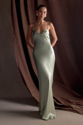 Lilly Sweetheart Satin Maxi Dress - Sage
